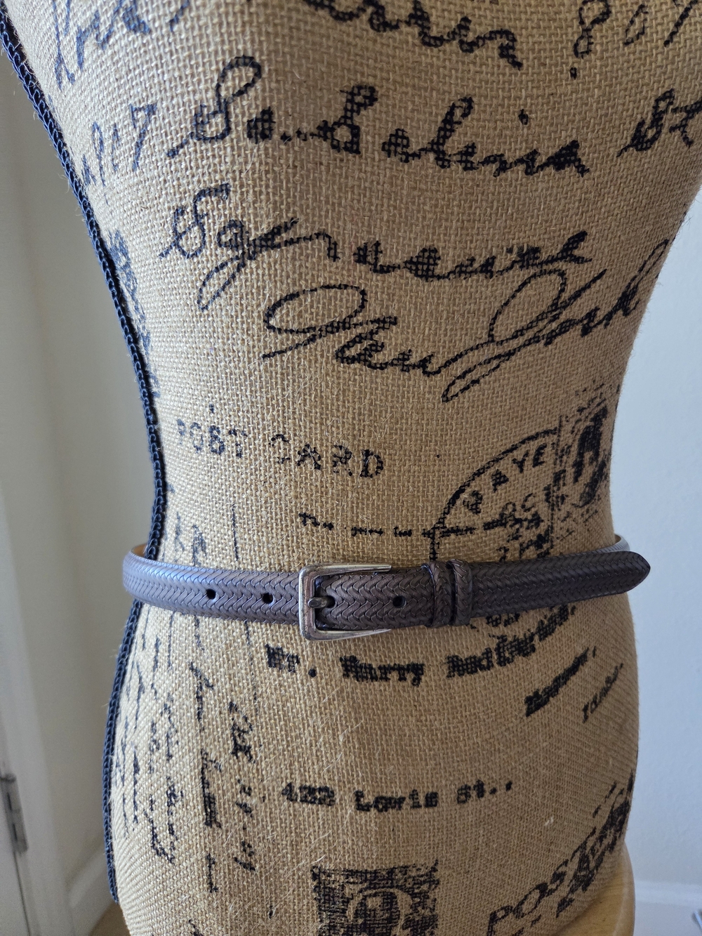 Talbots Slim Braided Leather Belt Dark Olive Green Made in Italy Sz M 3/4" wide